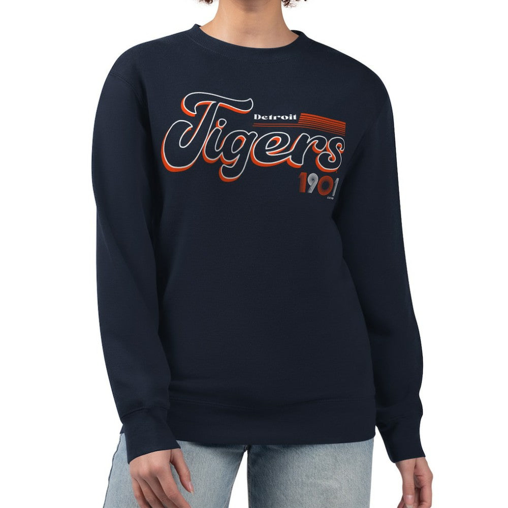 Detroit Tigers Starter Women's Groovy Script Team Fleece Pullover Sweatshirt | MLB Discount