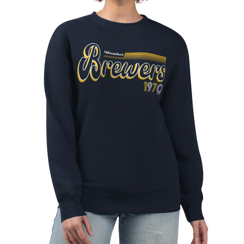 Milwaukee Brewers Starter Women's Groovy Script Team Fleece Pullover Sweatshirt | MLB For sale