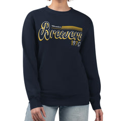 Milwaukee Brewers Starter Women's Groovy Script Team Fleece Pullover Sweatshirt | MLB For sale