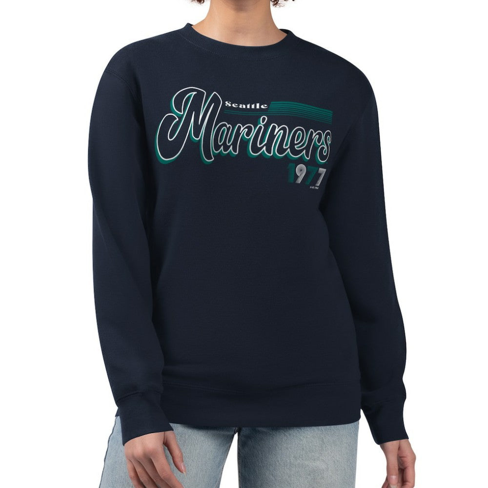 Seattle Mariners Starter Women's Groovy Script Team Fleece Pullover Sweatshirt | MLB Sale