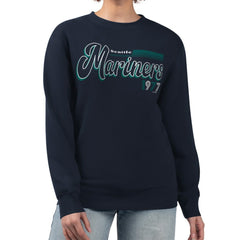 Seattle Mariners Starter Women's Groovy Script Team Fleece Pullover Sweatshirt | MLB Sale