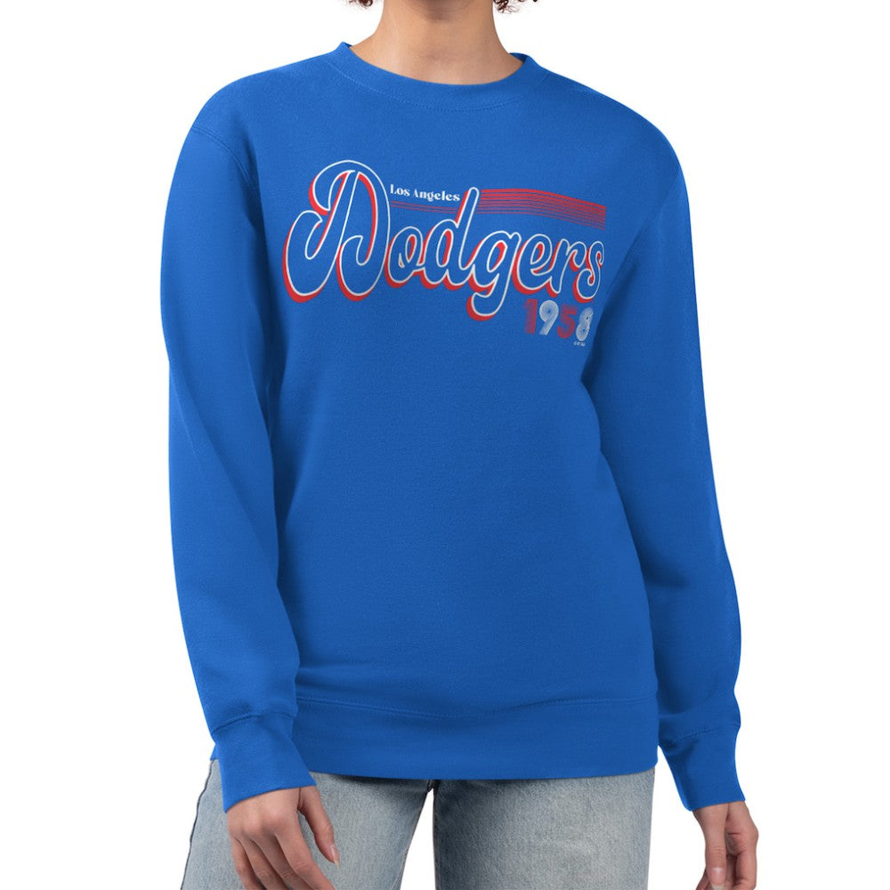 Los Angeles Dodgers Starter Women's Groovy Script Team Fleece Pullover Sweatshirt | MLB For sale