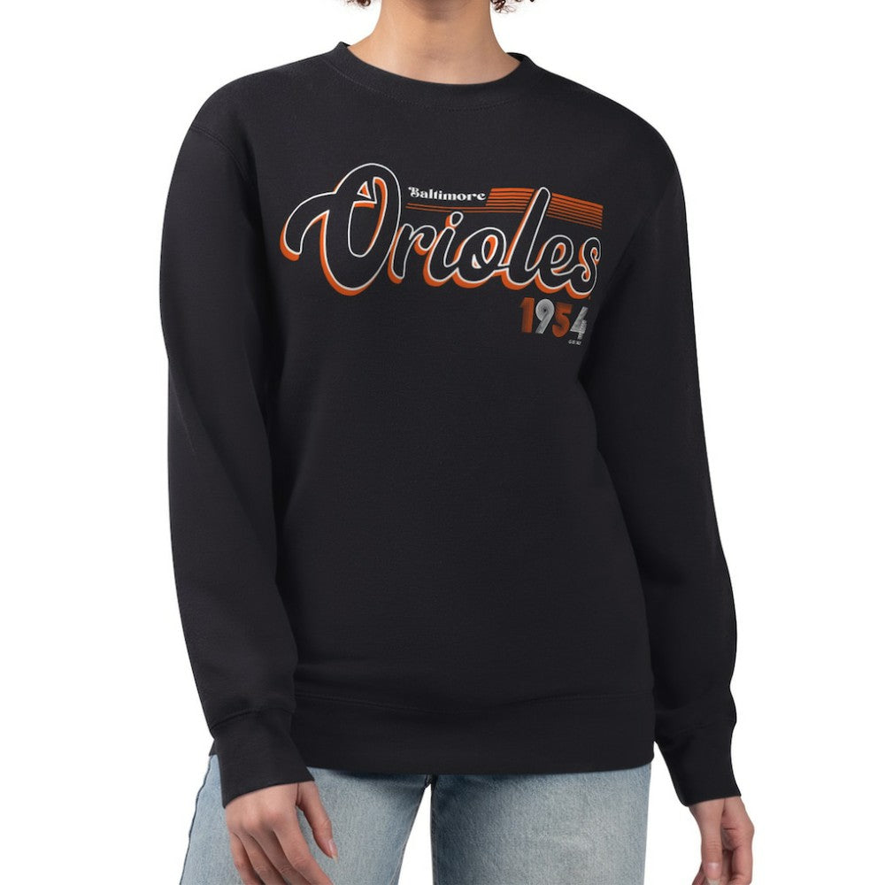 Baltimore Orioles Starter Women's Groovy Script Team Fleece Pullover Sweatshirt | MLB On Sale