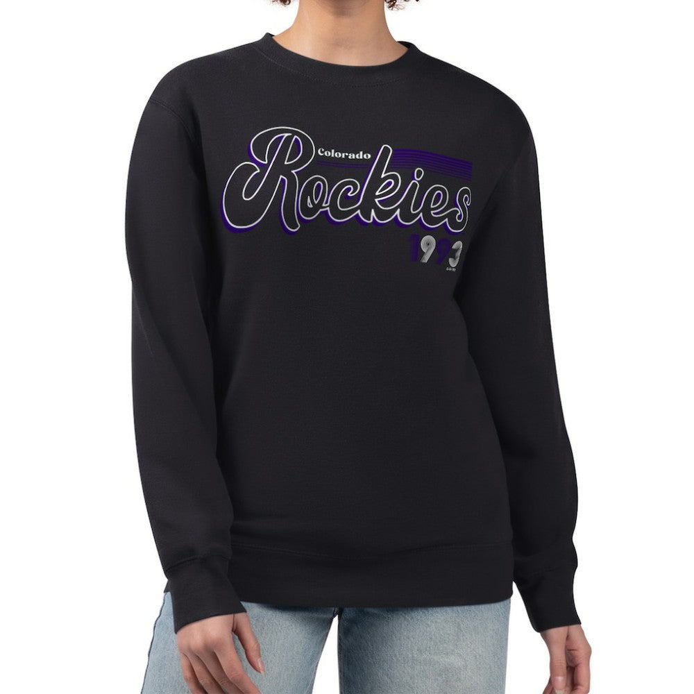 Colorado Rockies Starter Women's Groovy Script Team Fleece Pullover Sweatshirt | MLB New