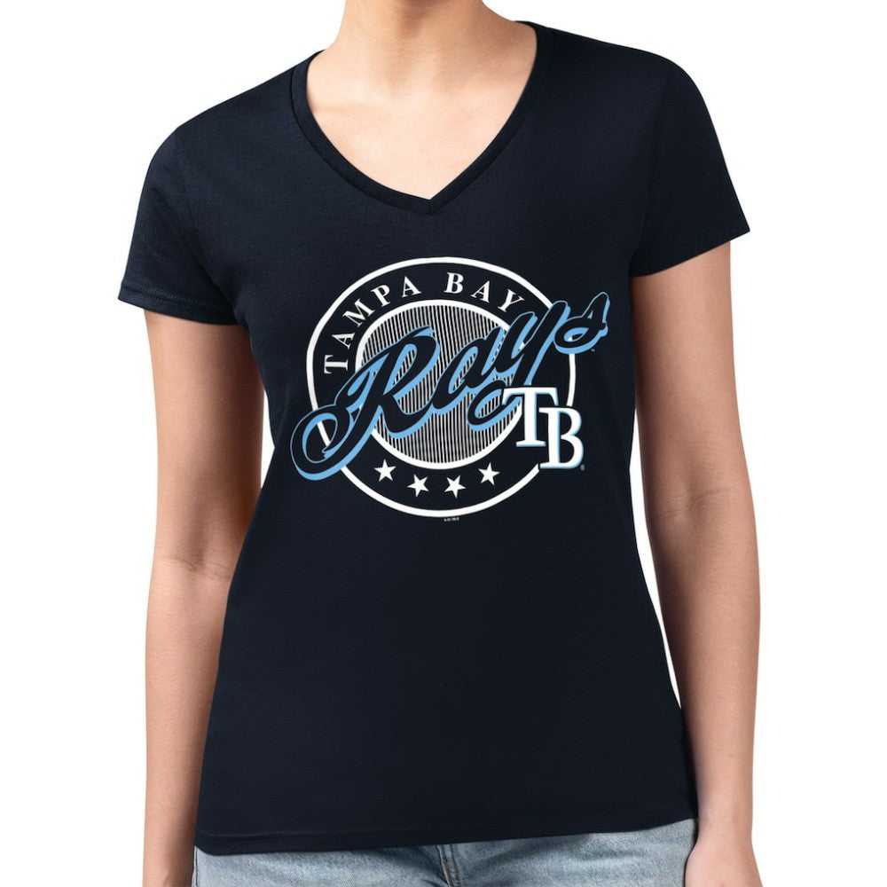 Tampa Bay Rays G-III 4Her by Carl Banks Women's Super-Slim Fit Lightweight Pinstripe Circle V-Neck T-Shirt | MLB For sale