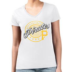 Pittsburgh Pirates G-III 4Her by Carl Banks Women's Super-Slim Fit Lightweight Pinstripe Circle V-Neck T-Shirt | MLB For sale