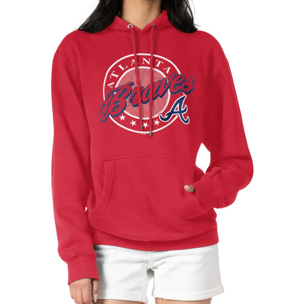 Atlanta Braves G-III 4Her by Carl Banks Women's Pinstripe Circle Team Fleece Pullover Hoodie | MLB Online