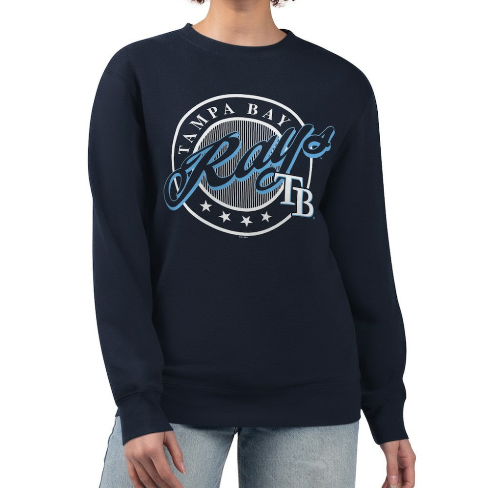 Tampa Bay Rays G-III 4Her by Carl Banks Women's Pinstripe Circle Team Fleece Pullover Sweatshirt | MLB Outlet
