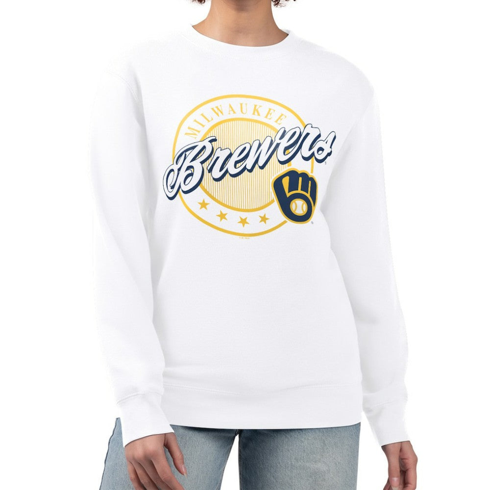 Milwaukee Brewers G-III 4Her by Carl Banks Women's Pinstripe Circle Team Fleece Pullover Sweatshirt | MLB Outlet