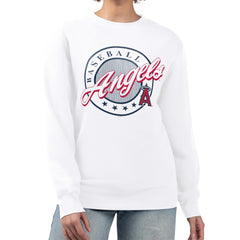 Los Angeles Angels G-III 4Her by Carl Banks Women's Pinstripe Circle Team Fleece Pullover Sweatshirt | MLB Shop