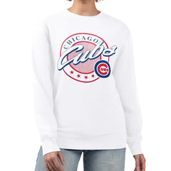 Chicago Cubs G-III 4Her by Carl Banks Women's Pinstripe Circle Team Fleece Pullover Sweatshirt | MLB Shop