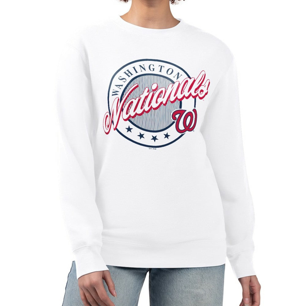 Washington Nationals G-III 4Her by Carl Banks Women's Pinstripe Circle Team Fleece Pullover Sweatshirt | MLB New