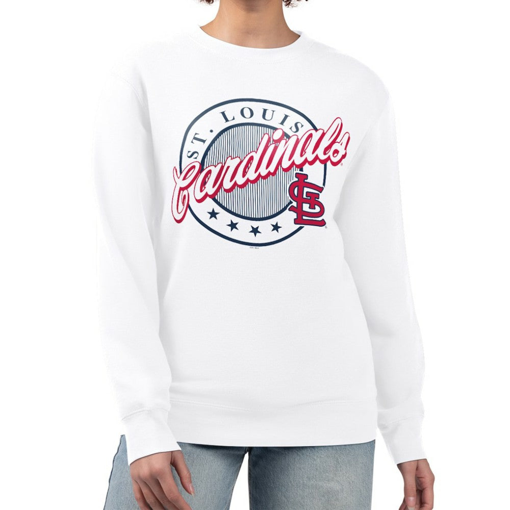 St. Louis Cardinals G-III 4Her by Carl Banks Women's Pinstripe Circle Team Fleece Pullover Sweatshirt | MLB Near me