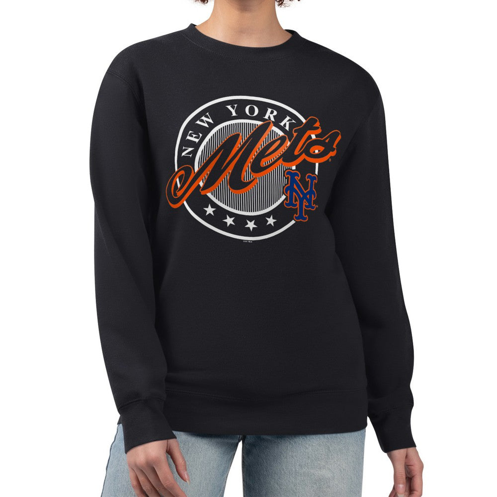 New York Mets G-III 4Her by Carl Banks Women's Pinstripe Circle Team Fleece Pullover Sweatshirt | MLB US