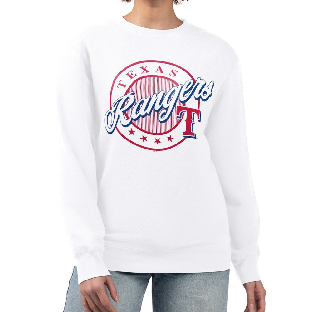 Texas Rangers G-III 4Her by Carl Banks Women's Pinstripe Circle Team Fleece Pullover Sweatshirt | MLB US