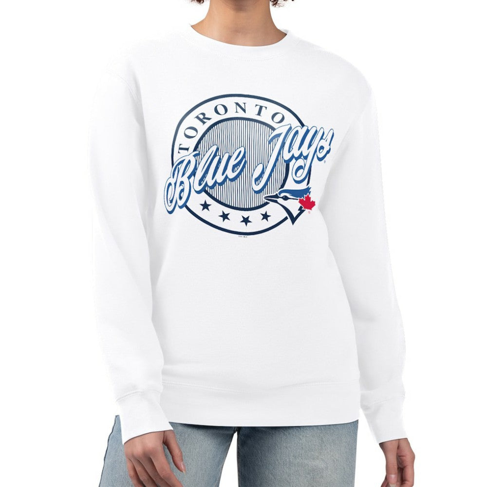 Toronto Blue Jays G-III 4Her by Carl Banks Women's Pinstripe Circle Team Fleece Pullover Sweatshirt | MLB For sale