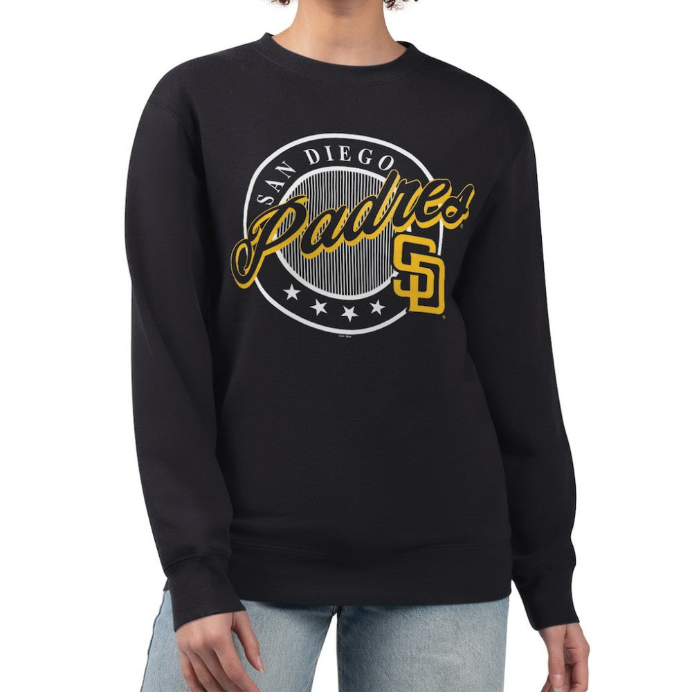 San Diego Padres G-III 4Her by Carl Banks Women's Pinstripe Circle Team Fleece Pullover Sweatshirt | MLB Discount