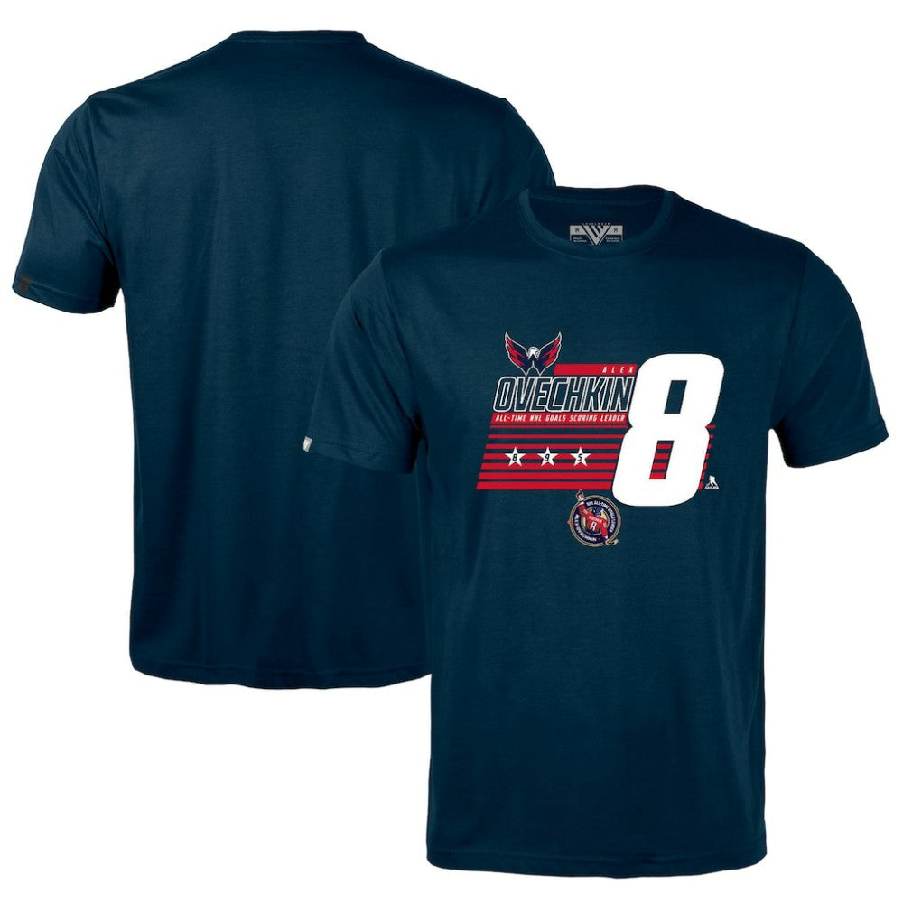 Alexander Ovechkin Washington Capitals Levelwear NHL All-Time Leading Goal Scorer Milestone Stripes Name & Number Richmond T-Shirt Outlet