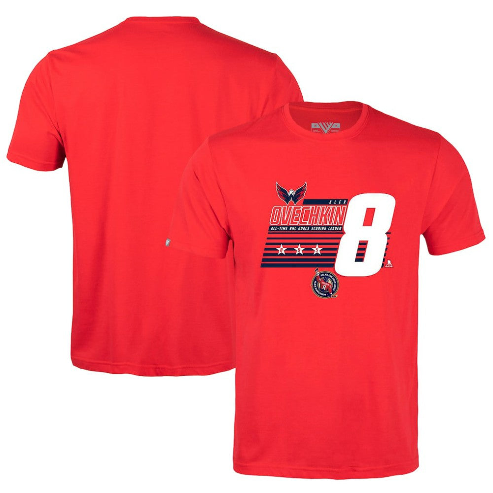 Alexander Ovechkin Washington Capitals Levelwear NHL All-Time Leading Goal Scorer Milestone Stripes Name & Number Richmond T-Shirt Online