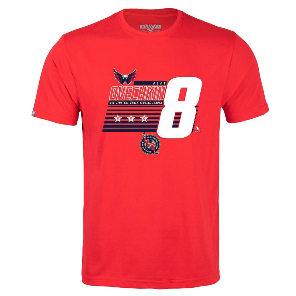 Alexander Ovechkin Washington Capitals Levelwear NHL All-Time Leading Goal Scorer Milestone Stripes Name & Number Richmond T-Shirt Online