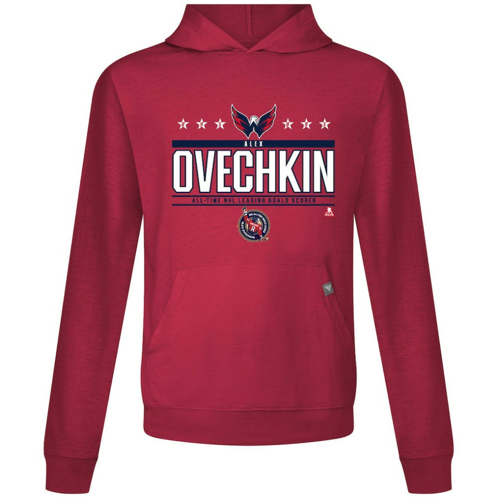 Alexander Ovechkin Washington Capitals Levelwear NHL All-Time Leading Goal Scorer Milestone Stars Name & Number Relay Pullover Hoodie For Sale