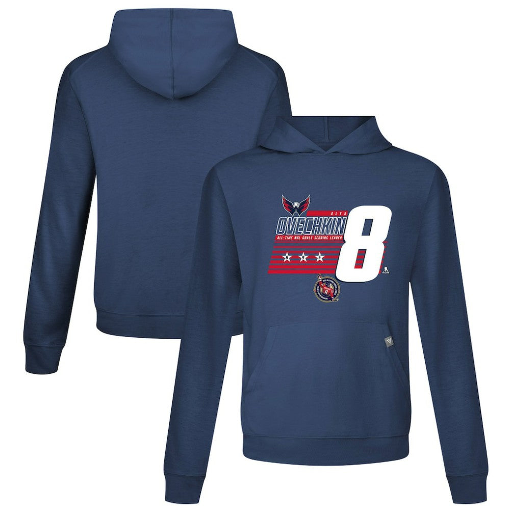 Alexander Ovechkin Washington Capitals Levelwear NHL All-Time Leading Goal Scorer Milestone Stripes Name & Number Relay Pullover Hoodie Discount