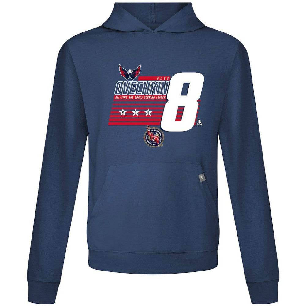 Alexander Ovechkin Washington Capitals Levelwear NHL All-Time Leading Goal Scorer Milestone Stripes Name & Number Relay Pullover Hoodie Discount