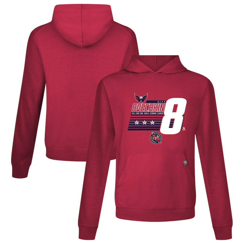 Alexander Ovechkin Washington Capitals Levelwear NHL All-Time Leading Goal Scorer Milestone Stripes Name & Number Relay Pullover Hoodie Discount
