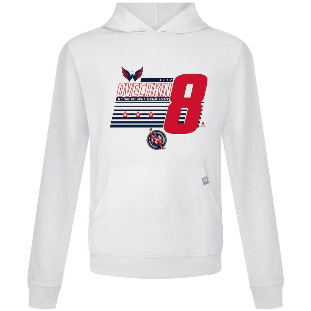Alexander Ovechkin Washington Capitals Levelwear NHL All-Time Leading Goal Scorer Milestone Stripes Name & Number Relay Pullover Hoodie Discount
