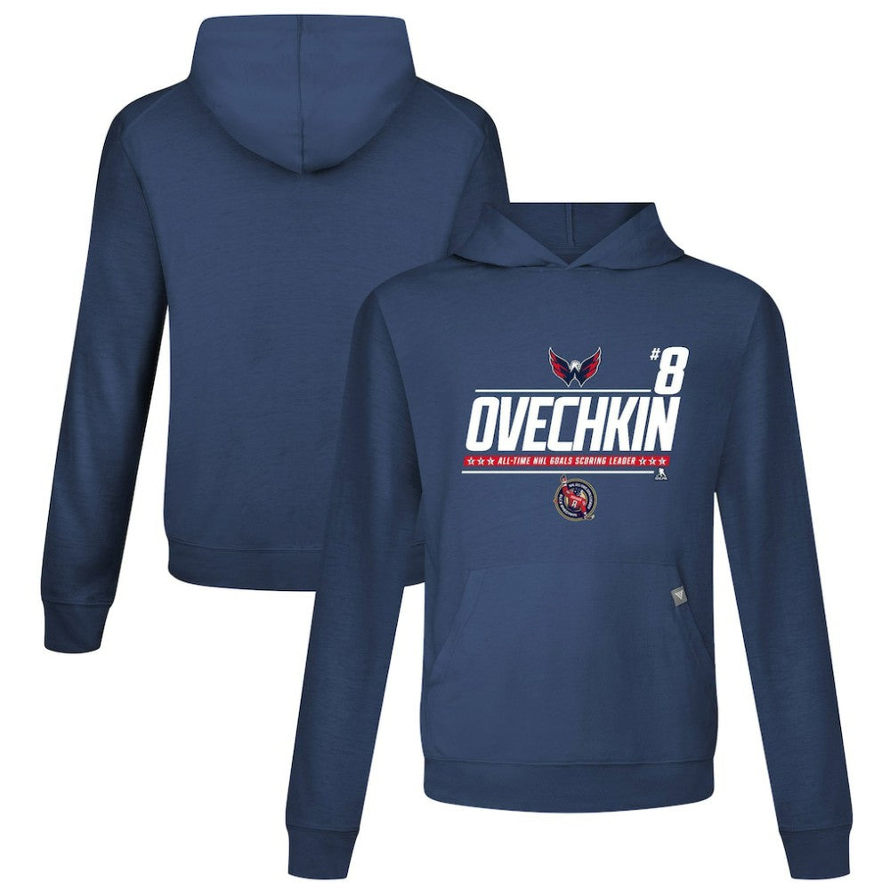 Alexander Ovechkin Washington Capitals Levelwear NHL All-Time Leading Goal Scorer Milestone Name & Number Relay Pullover Hoodie For Sale
