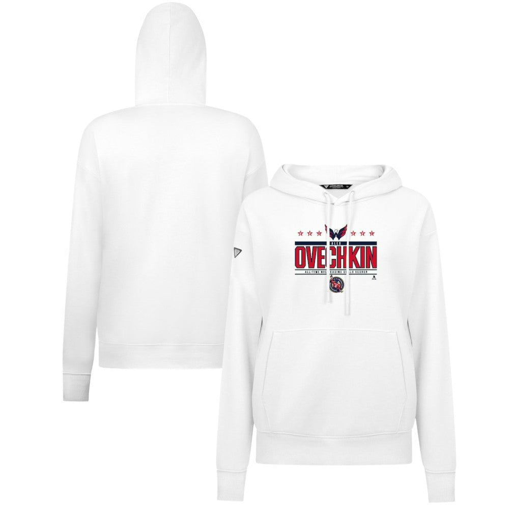 Alexander Ovechkin Washington Capitals Levelwear Women's NHL All-Time Leading Goal Scorer Milestone Stripes Name & Number Adorn Pullover Hoodie Online