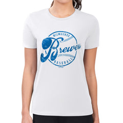 Milwaukee Brewers G-III 4Her by Carl Banks Women's Super-Slim Fit Lightweight Distressed Baseball Team T-Shirt | MLB Sale