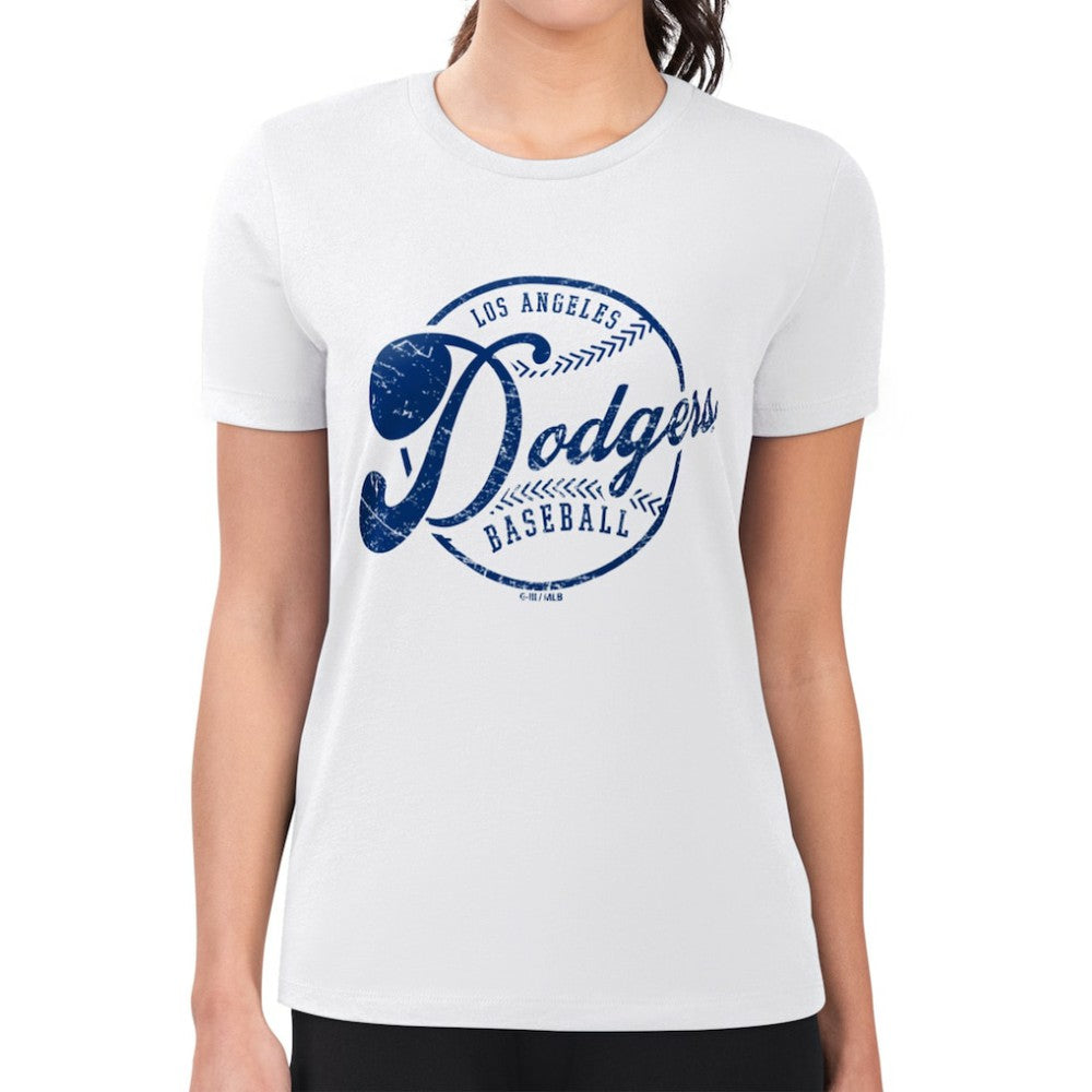 Los Angeles Dodgers G-III 4Her by Carl Banks Women's Super-Slim Fit Lightweight Distressed Baseball Team T-Shirt | MLB On Sale
