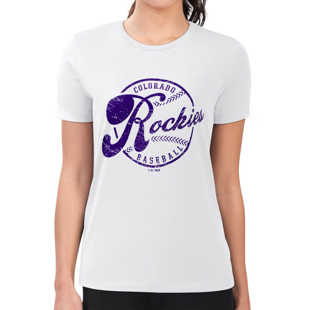 Colorado Rockies G-III 4Her by Carl Banks Women's Super-Slim Fit Lightweight Distressed Baseball Team T-Shirt | MLB Outlet