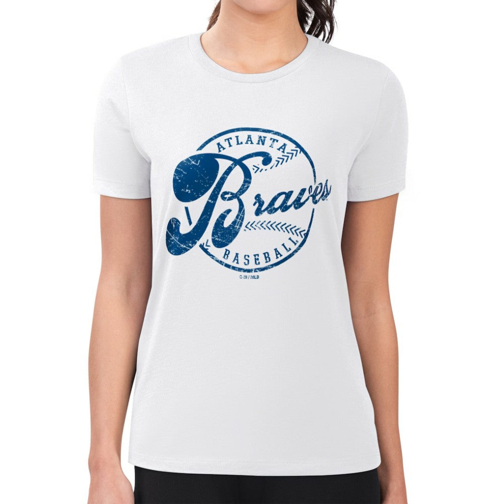 Atlanta Braves G-III 4Her by Carl Banks Women's Super-Slim Fit Lightweight Distressed Baseball Team T-Shirt | MLB Online