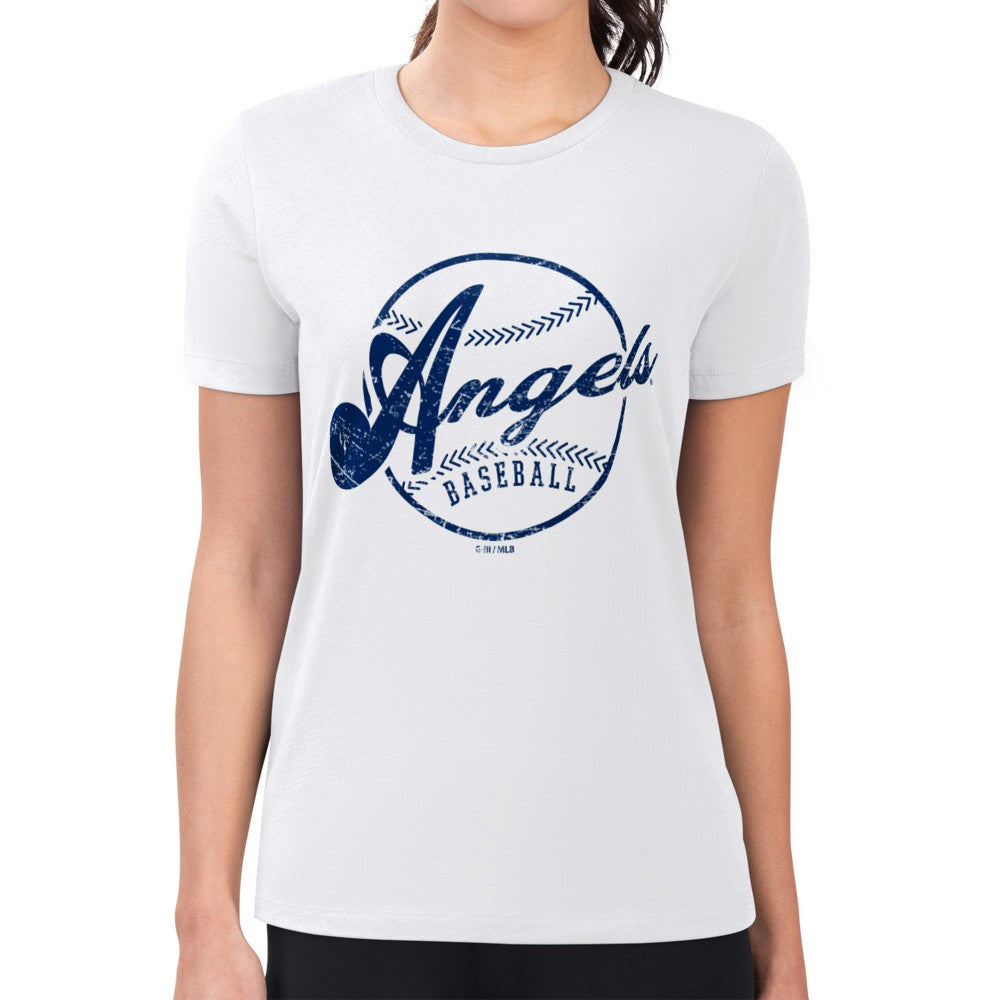 Los Angeles Angels G-III 4Her by Carl Banks Women's Super-Slim Fit Lightweight Distressed Baseball Team T-Shirt | MLB New