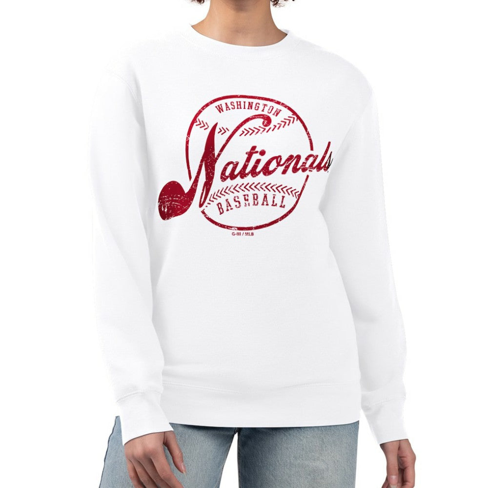 Washington Nationals G-III 4Her by Carl Banks Women's Distressed Baseball Team Fleece Pullover Sweatshirt | MLB US