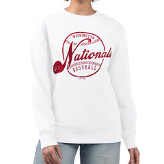 Washington Nationals G-III 4Her by Carl Banks Women's Distressed Baseball Team Fleece Pullover Sweatshirt | MLB US