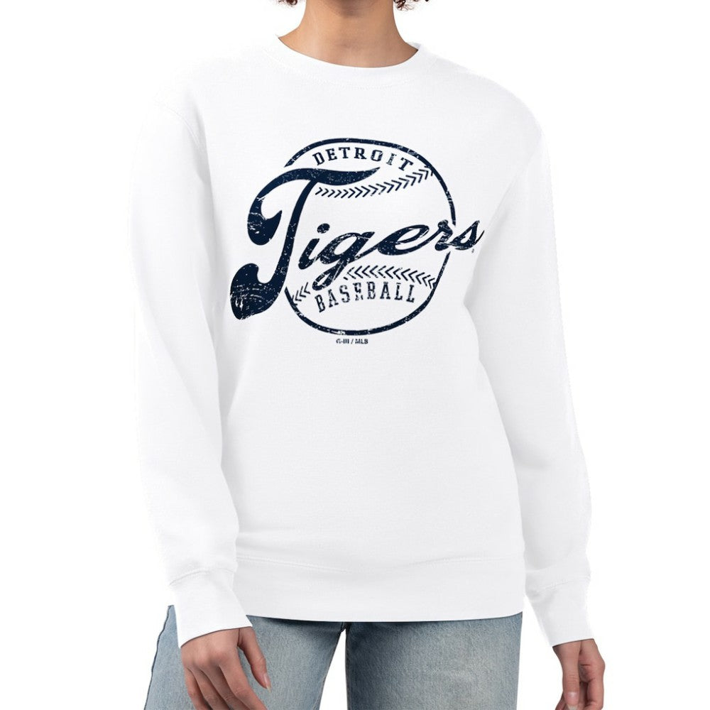 Detroit Tigers G-III 4Her by Carl Banks Women's Distressed Baseball Team Fleece Pullover Sweatshirt | MLB New