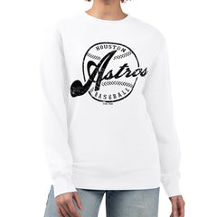 Houston Astros G-III 4Her by Carl Banks Women's Distressed Baseball Team Fleece Pullover Sweatshirt | MLB Outlet