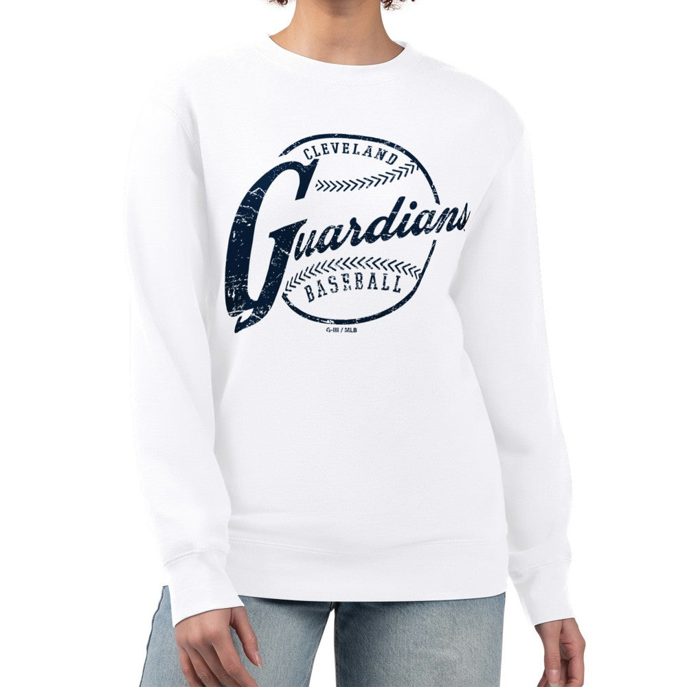 Cleveland Guardians G-III 4Her by Carl Banks Women's Distressed Baseball Team Fleece Pullover Sweatshirt | MLB Discount