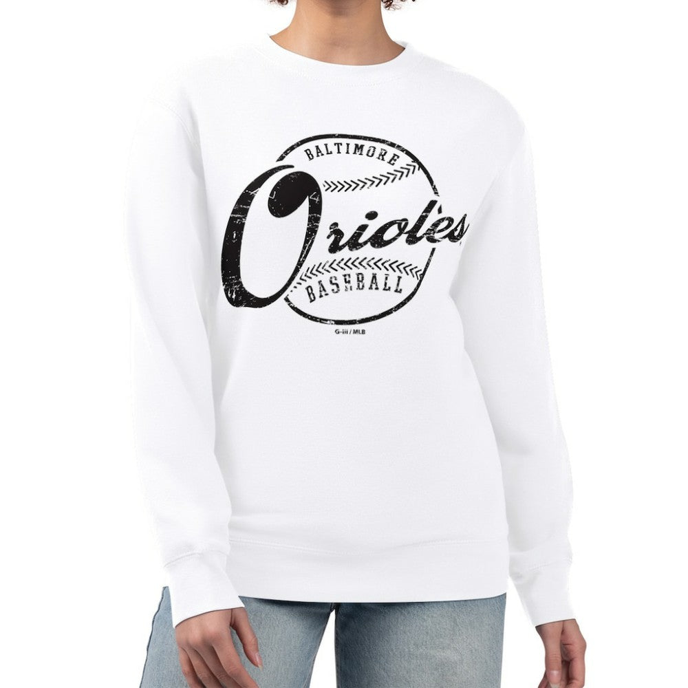 Baltimore Orioles G-III 4Her by Carl Banks Women's Distressed Baseball Team Fleece Pullover Sweatshirt | MLB For sale