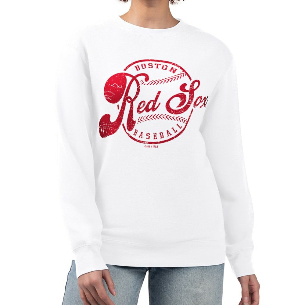Boston Red Sox G-III 4Her by Carl Banks Women's Distressed Baseball Team Fleece Pullover Sweatshirt | MLB Near me