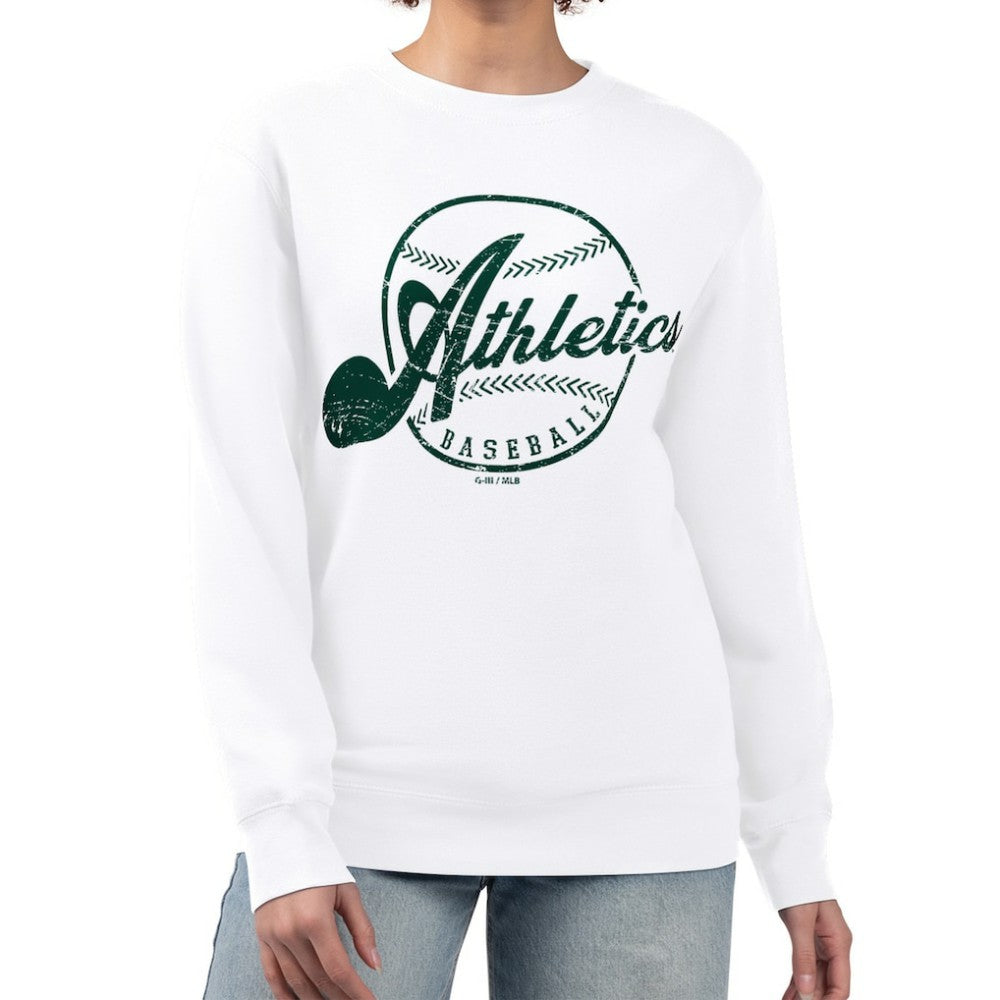 Athletics G-III 4Her by Carl Banks Women's Distressed Baseball Team Fleece Pullover Sweatshirt | MLB Discount