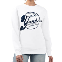 New York Yankees G-III 4Her by Carl Banks Women's Distressed Baseball Team Fleece Pullover Sweatshirt | MLB For sale