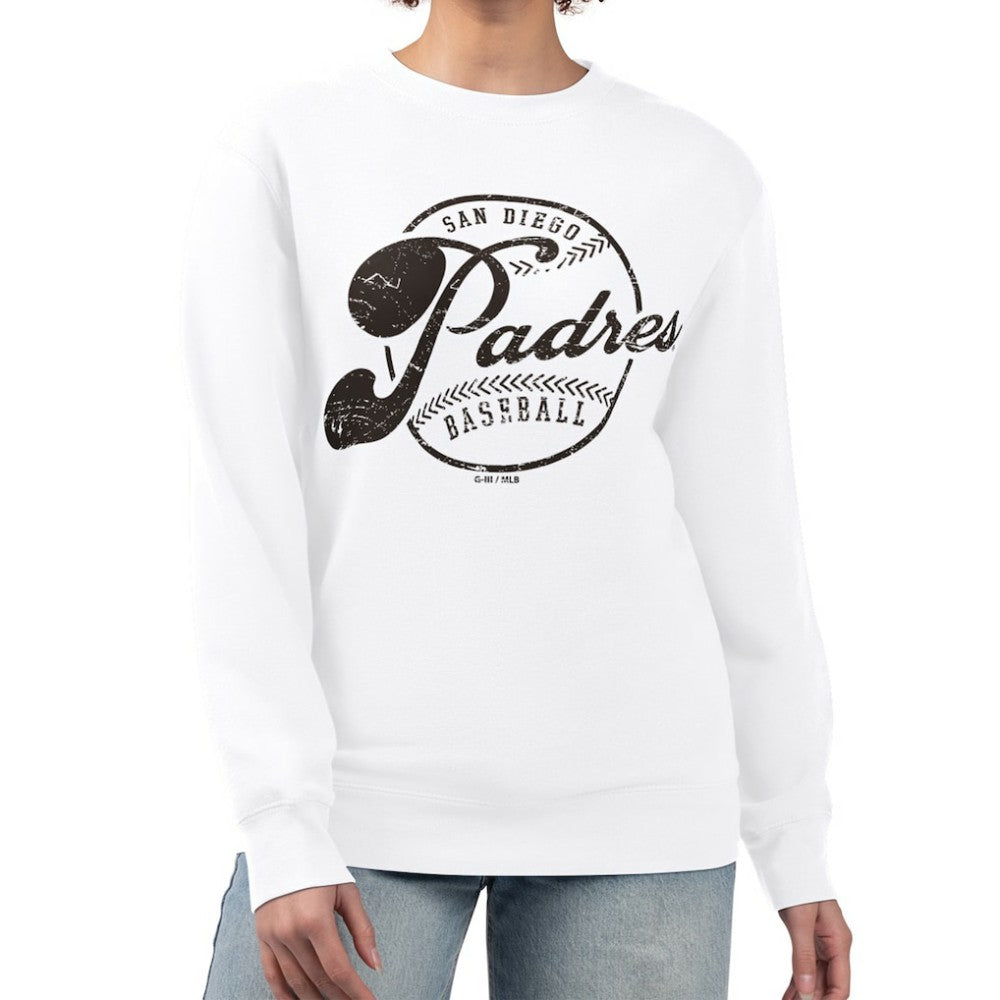 San Diego Padres G-III 4Her by Carl Banks Women's Distressed Baseball Team Fleece Pullover Sweatshirt | MLB US