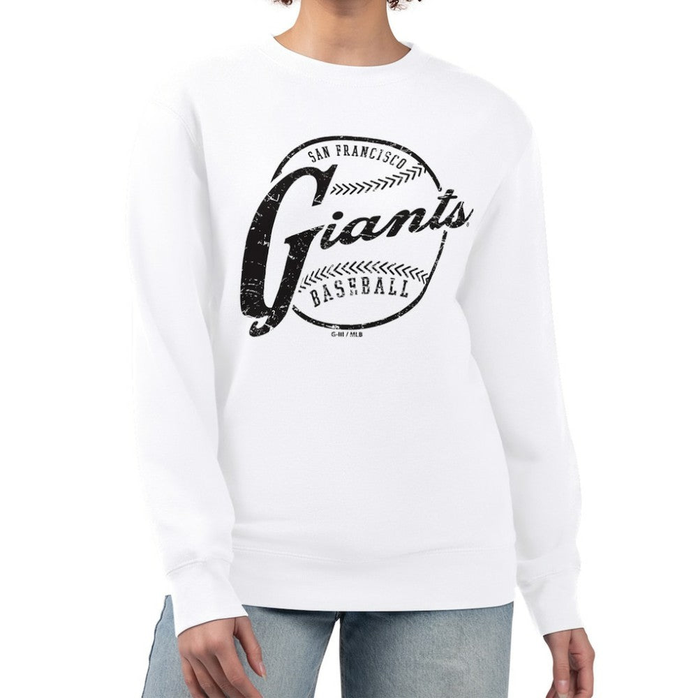 San Francisco Giants G-III 4Her by Carl Banks Women's Distressed Baseball Team Fleece Pullover Sweatshirt | MLB Outlet