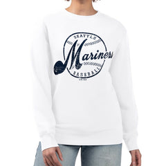 Seattle Mariners G-III 4Her by Carl Banks Women's Distressed Baseball Team Fleece Pullover Sweatshirt | MLB Sale
