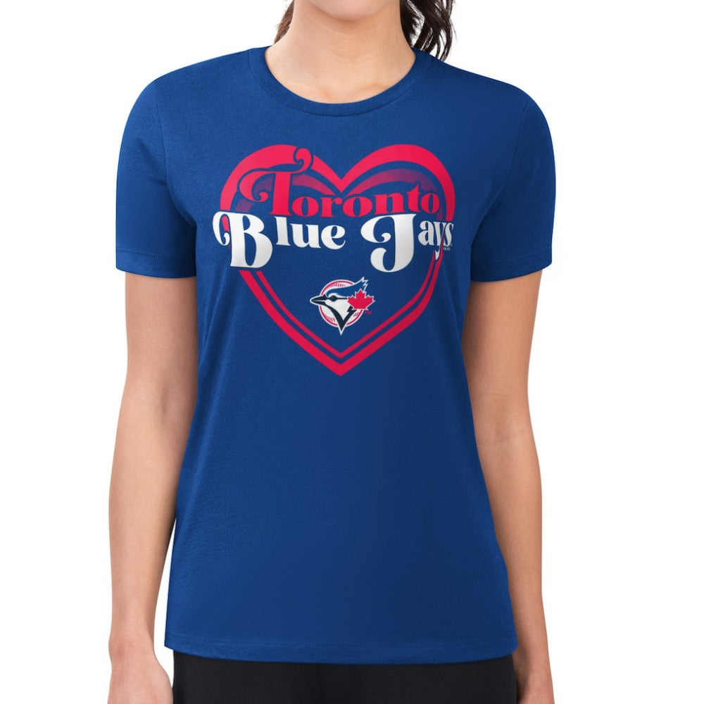 Toronto Blue Jays G-III 4Her by Carl Banks Women's Super-Slim Fit Lightweight Double Heart T-Shirt | MLB Discount