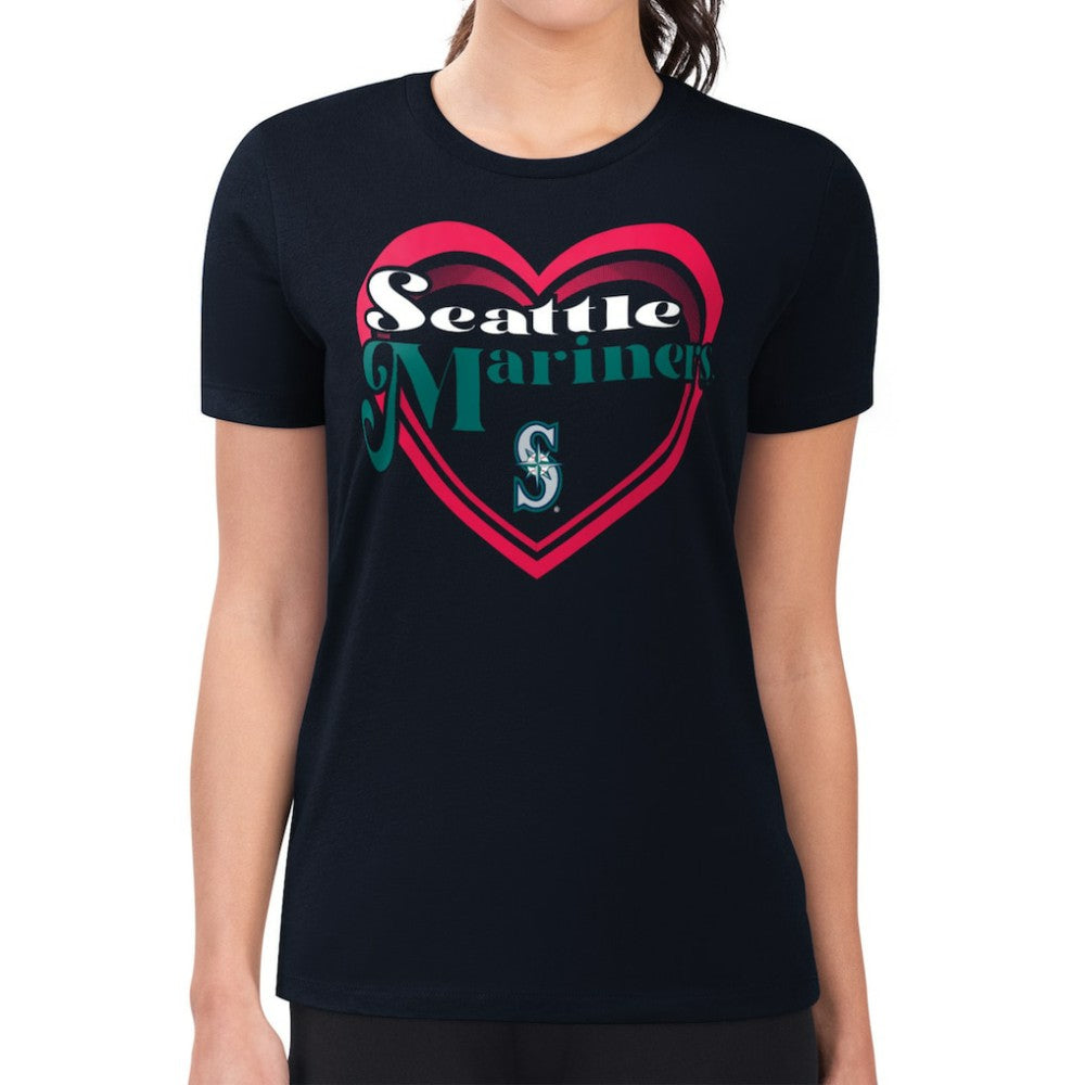 Seattle Mariners G-III 4Her by Carl Banks Women's Super-Slim Fit Lightweight Double Heart T-Shirt | MLB New